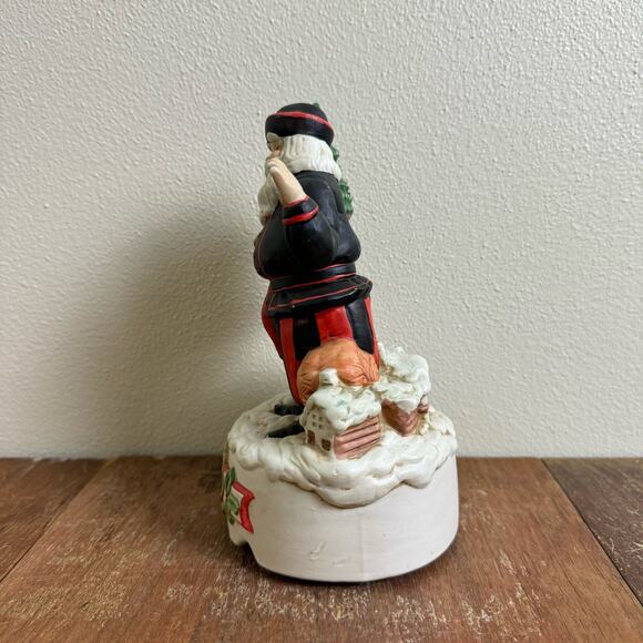 Vintage Poland Santa Black Red Suit with Toy Bag Gold Accent Music Box - Picture 2 of 6